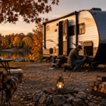 Autumn Lakeside RV Camping at Sunset